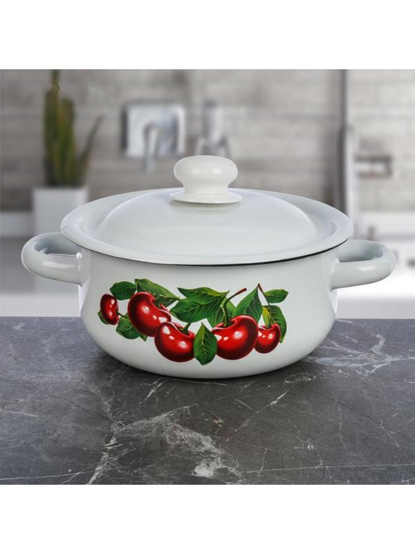 Кастрюля, 1,5 л, эмалированная крышка, индукция, декор МИКС, цвет белый