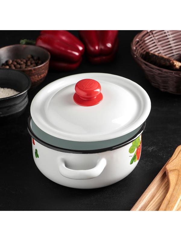 Кастрюля, 1,5 л, эмалированная крышка, индукция, декор МИКС, цвет белый