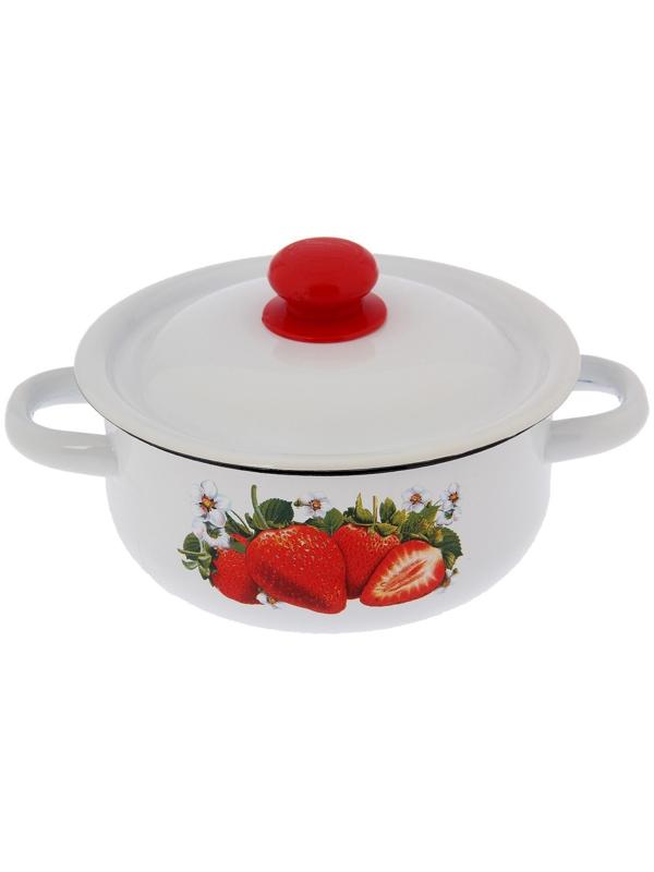 Кастрюля, 1,5 л, эмалированная крышка, индукция, декор МИКС, цвет белый