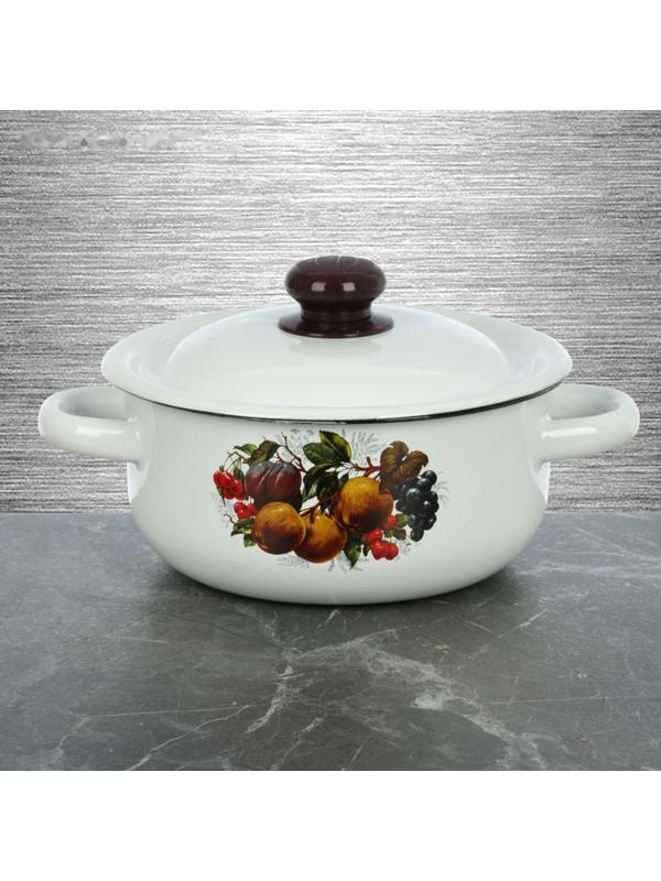 Кастрюля, 1,5 л, эмалированная крышка, индукция, декор МИКС, цвет белый