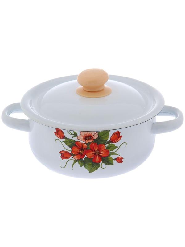 Кастрюля, 1,5 л, эмалированная крышка, индукция, декор МИКС, цвет белый