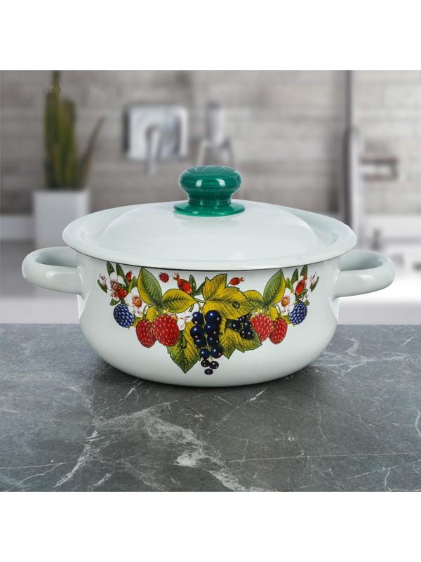 Кастрюля, 1,5 л, эмалированная крышка, индукция, декор МИКС, цвет белый