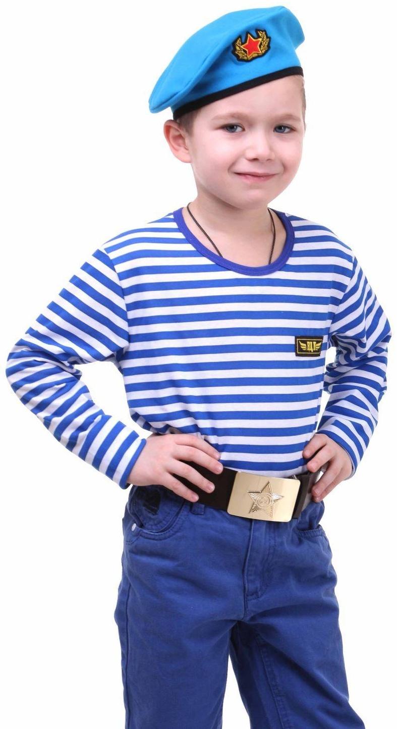 Костюм военного «ВДВ», тельняшка, голубой берет, ремень, рост 140 см