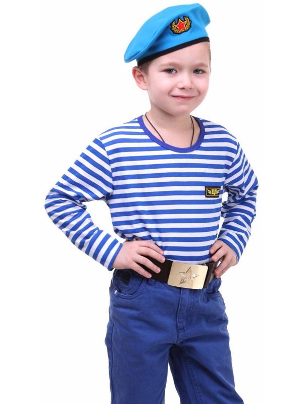 Костюм военного «ВДВ», тельняшка, голубой берет, ремень, рост 140 см