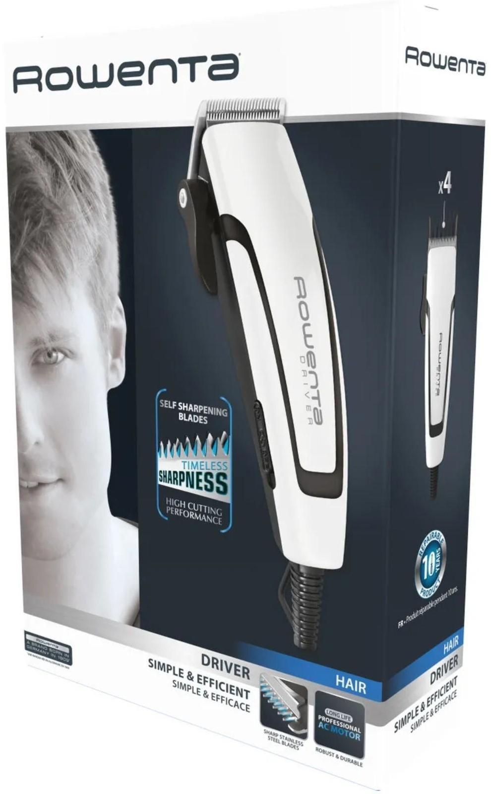 Машинка для стрижки Rowenta TN1601F1, 0.5-13 мм, 4 насадки, нерж. сталь, 220 В, бело-чёрная