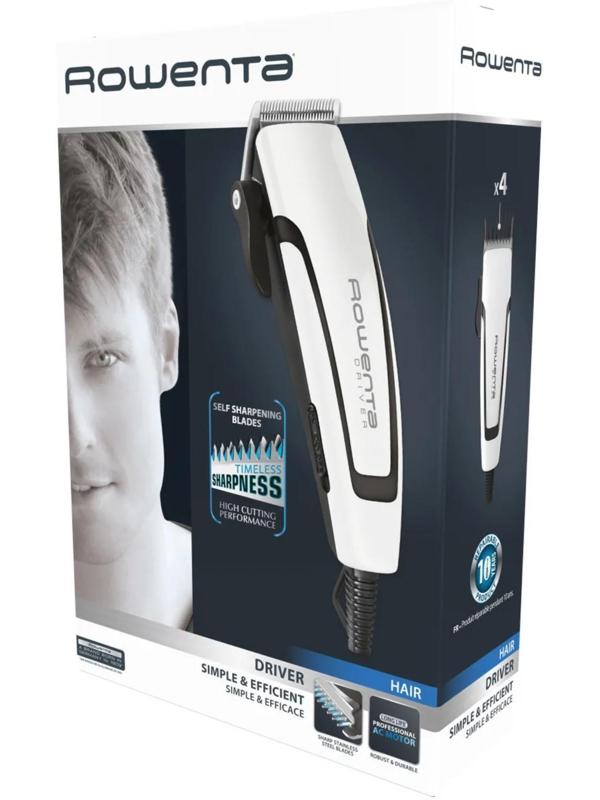 Машинка для стрижки Rowenta TN1601F1, 0.5-13 мм, 4 насадки, нерж. сталь, 220 В, бело-чёрная