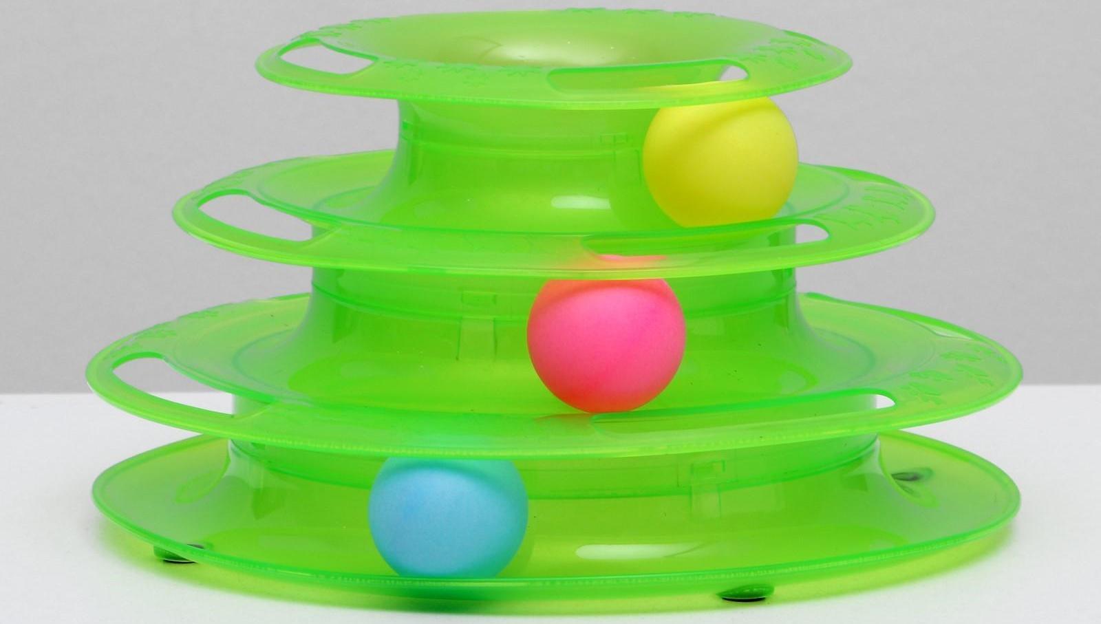 Игровой комплекс для кошек с 3 шариками, 24,5 х 24,5 х 13 см, картонная коробка, микс цветов