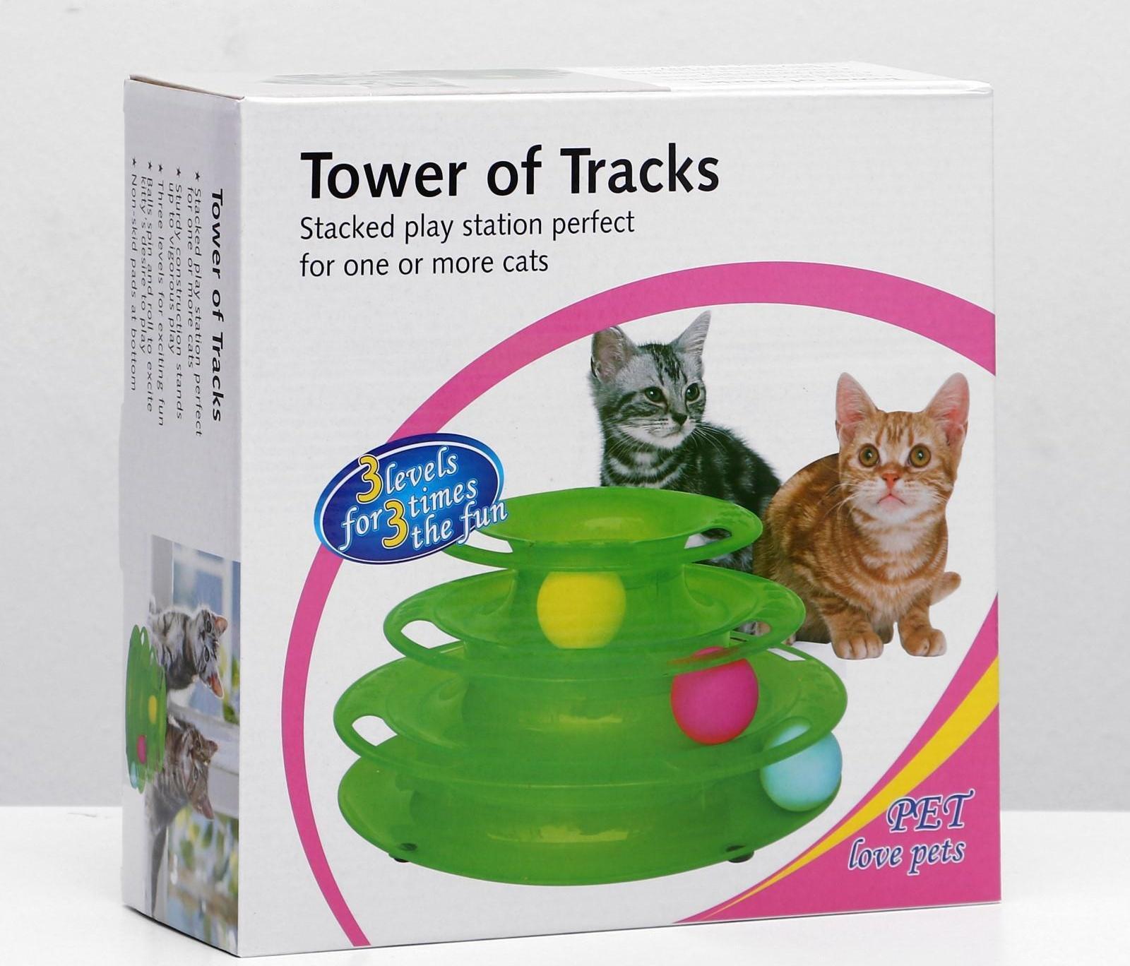 Игровой комплекс для кошек с 3 шариками, 24,5 х 24,5 х 13 см, картонная коробка, микс цветов