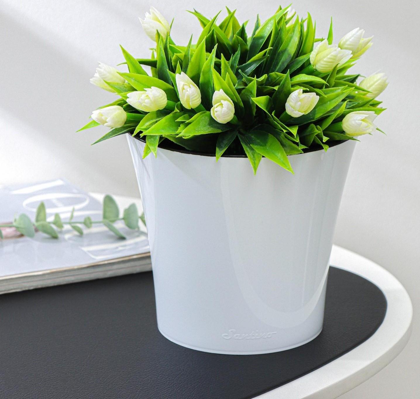 Кашпо для цветов со вставкой «Арте», 2 л, цвет бело-чёрный