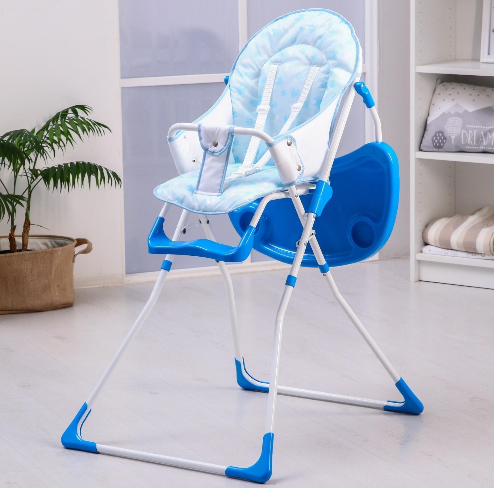 Стульчик для кормления, цвет голубой, рисунок МИКС