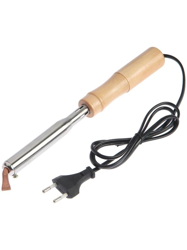 Паяльник ТУНДРА, деревянная рукоятка, плоское медное жало, 75 Вт, 220 В