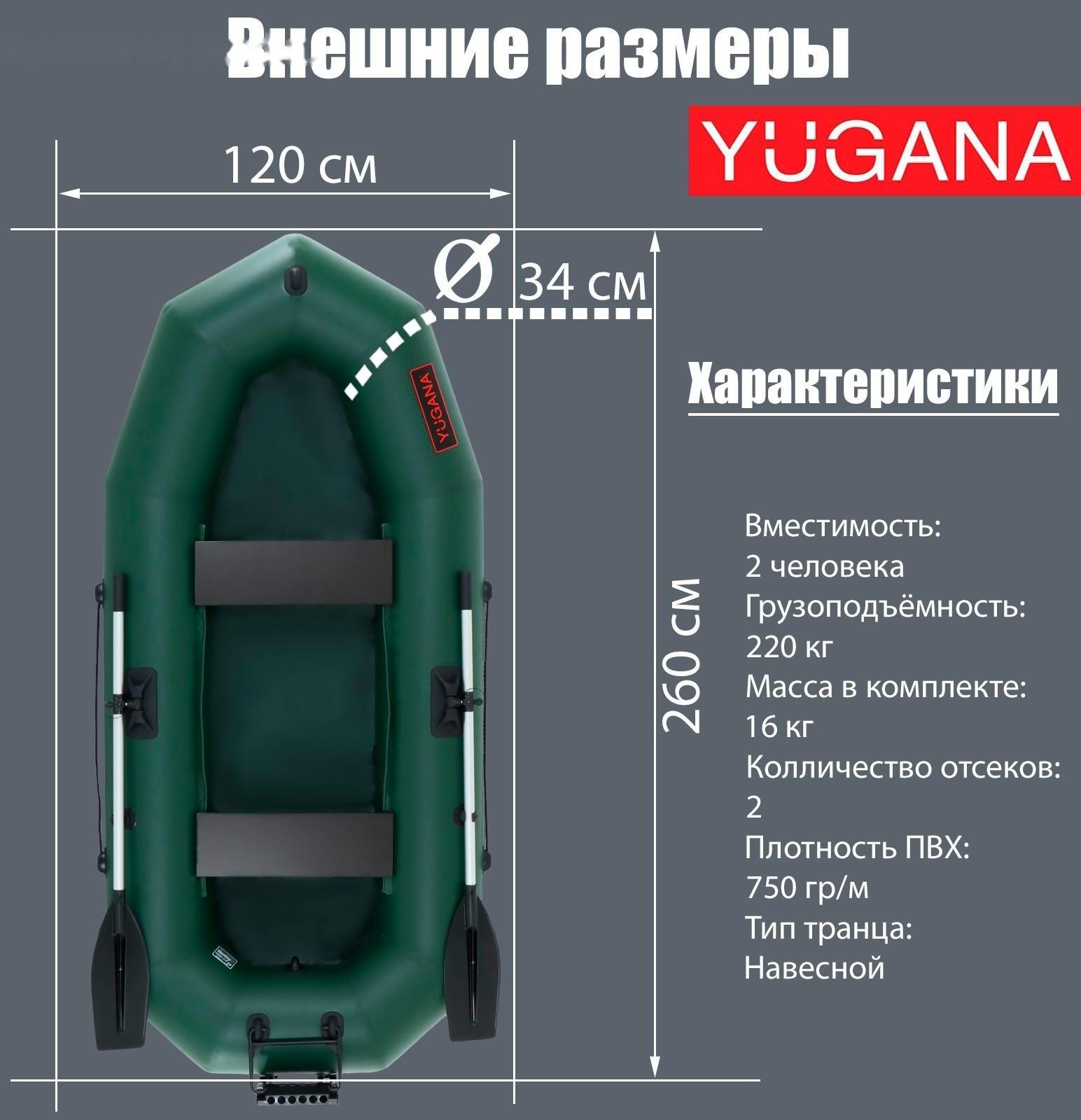 Лодка YUGANA R-260 ТР, навесной транец, цвет олива