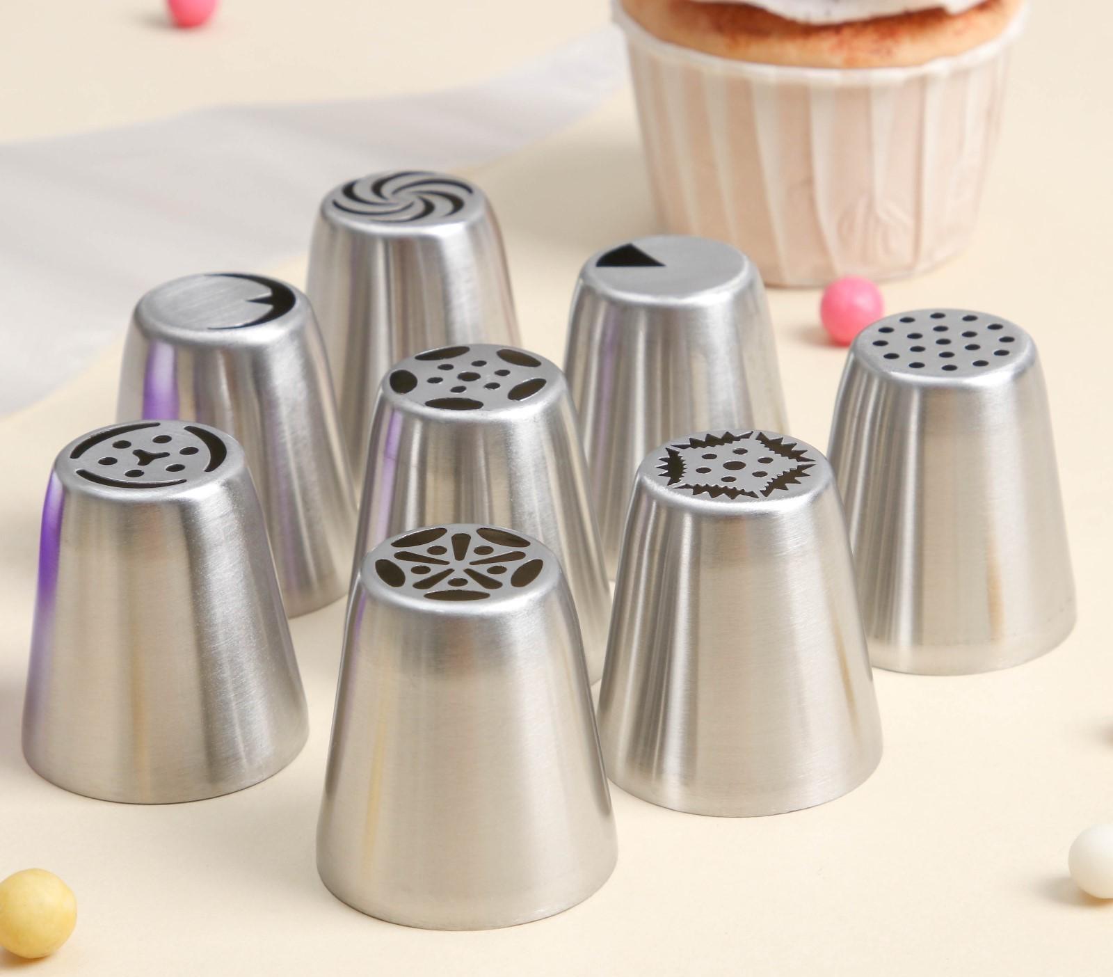 Набор кондитерских насадок с адаптером d=4 см, высота насадки 4 см, 8 шт, насадки МИКС