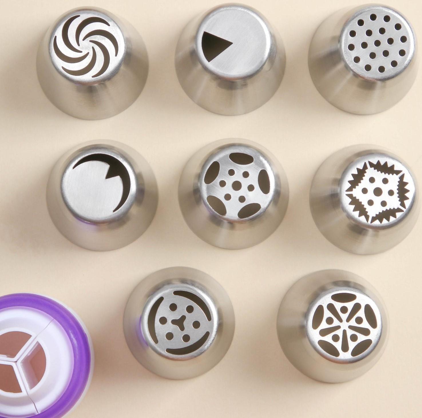 Набор кондитерских насадок с адаптером d=4 см, высота насадки 4 см, 8 шт, насадки МИКС