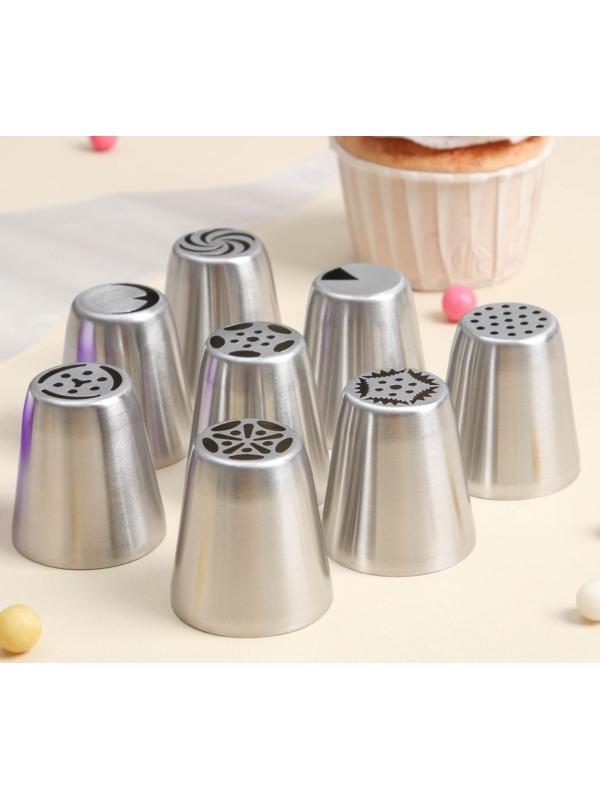 Набор кондитерских насадок с адаптером d=4 см, высота насадки 4 см, 8 шт, насадки МИКС