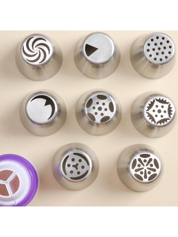 Набор кондитерских насадок с адаптером d=4 см, высота насадки 4 см, 8 шт, насадки МИКС