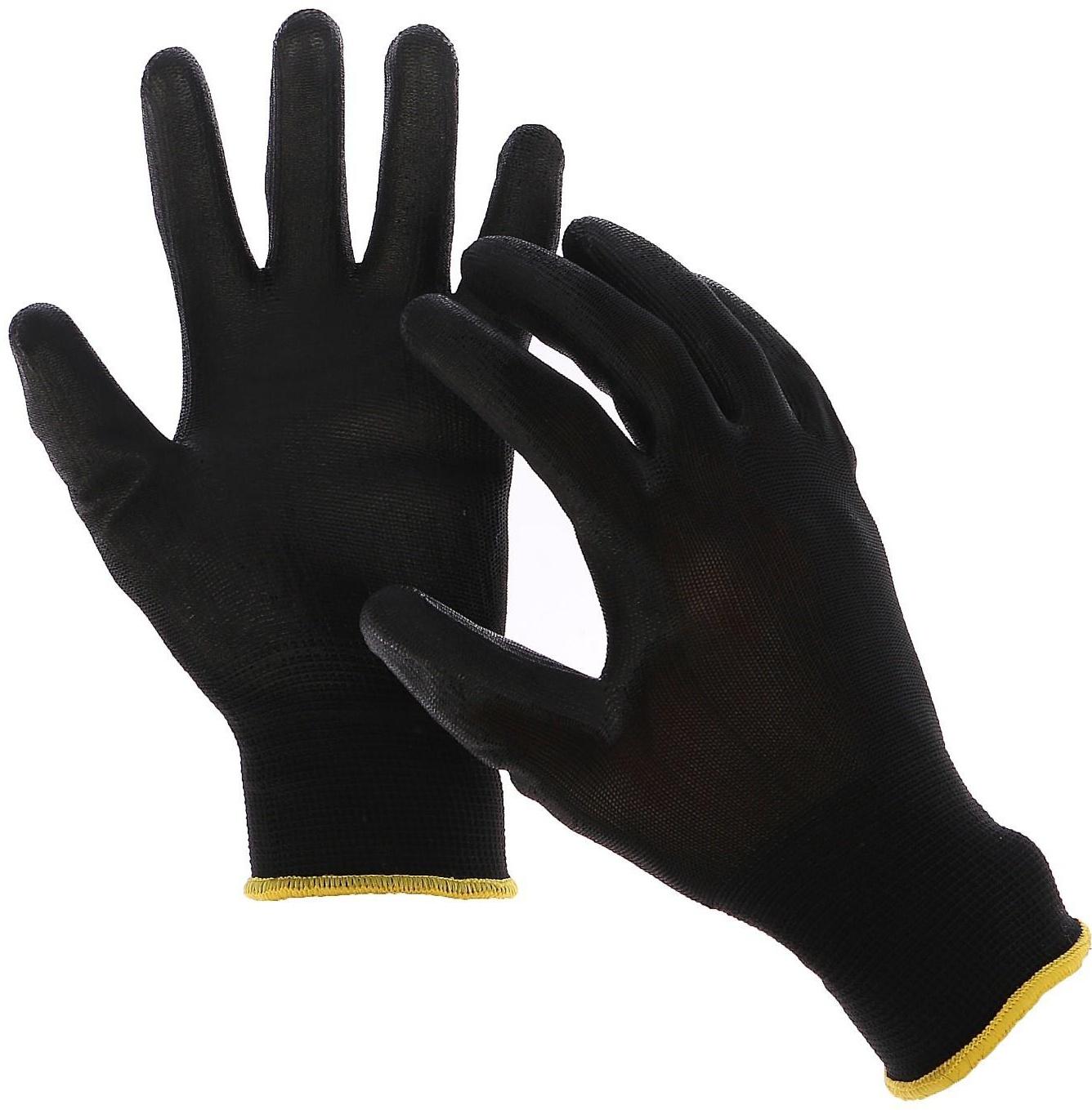 Перчатки нейлоновые, с латексной пропиткой, размер 8, чёрные