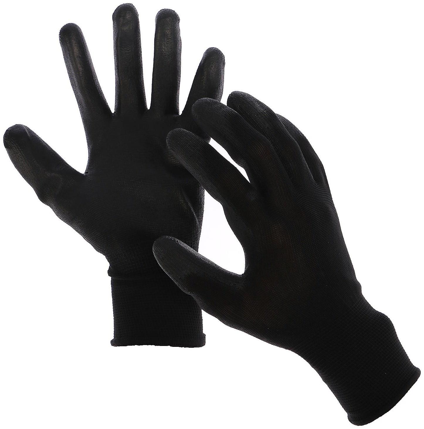 Перчатки нейлоновые, с латексной пропиткой, размер 10, чёрные