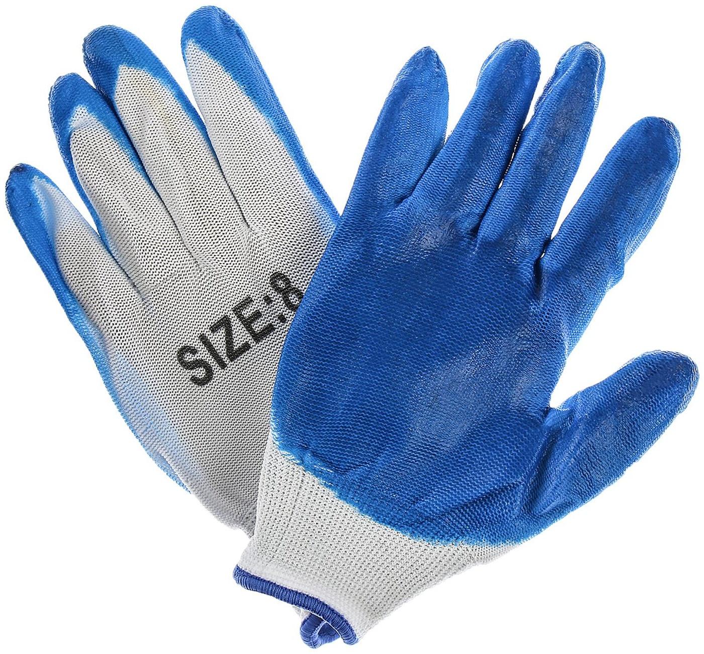 Перчатки нейлоновые, с нитриловым обливом, размер 8, цвет МИКС