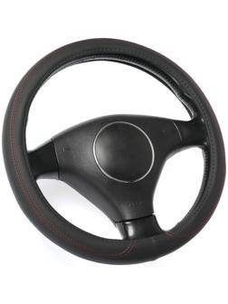 Оплётка TORSO, кожа PU, перфорация, размер 38 см, красная строчка, черный