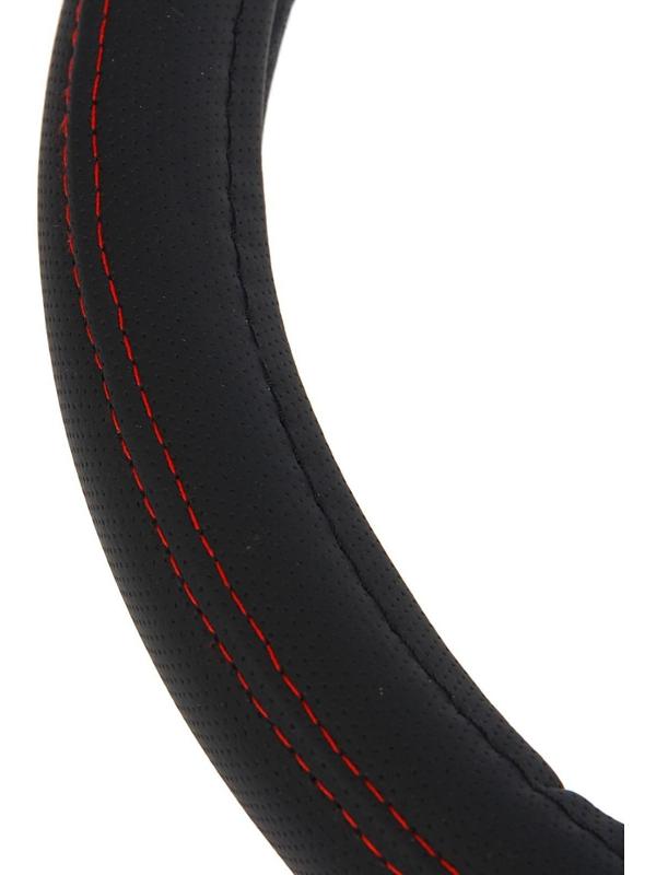 Оплётка TORSO, кожа PU, перфорация, размер 38 см, красная строчка, черный