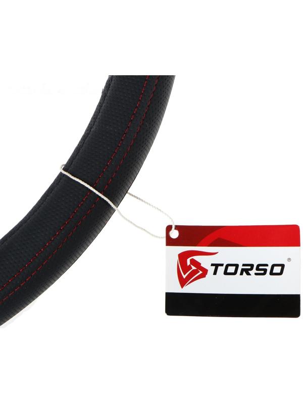 Оплётка TORSO, кожа PU, перфорация, размер 38 см, красная строчка, черный