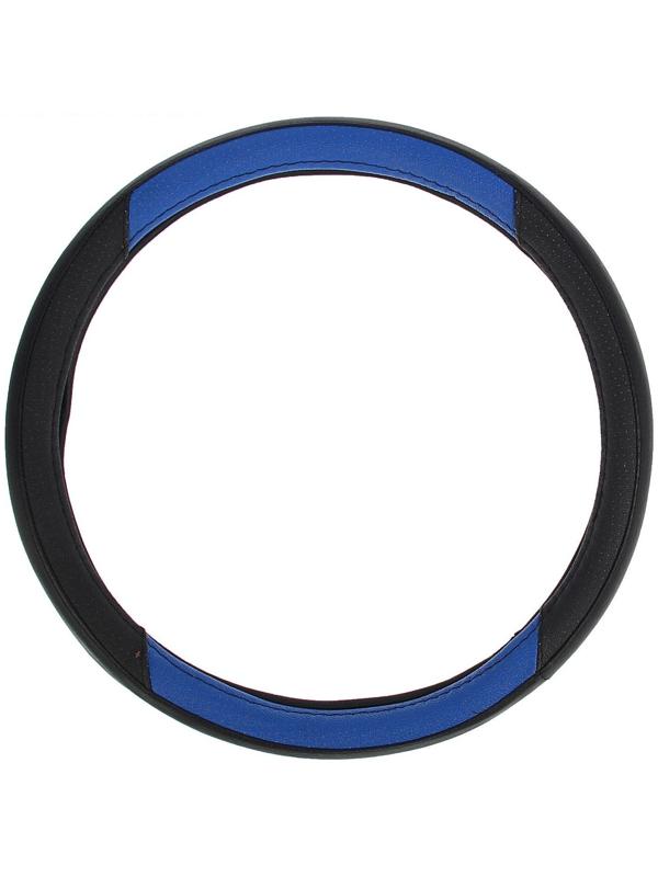 Оплетка TORSO, кожа PU, перфорация, размер 38 см, чёрная, синяя вставка