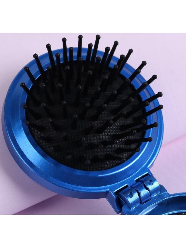 Расчёска массажная складная, с зеркалом, d = 6 см, цвет МИКС