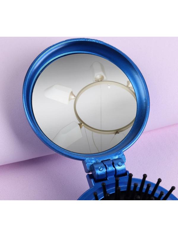 Расчёска массажная складная, с зеркалом, d = 6 см, цвет МИКС