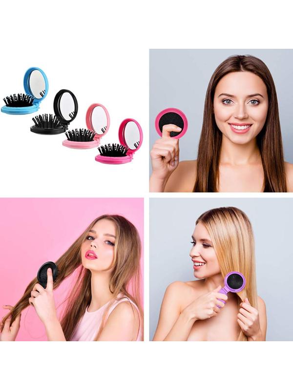 Расчёска массажная складная, с зеркалом, d = 6 см, цвет МИКС