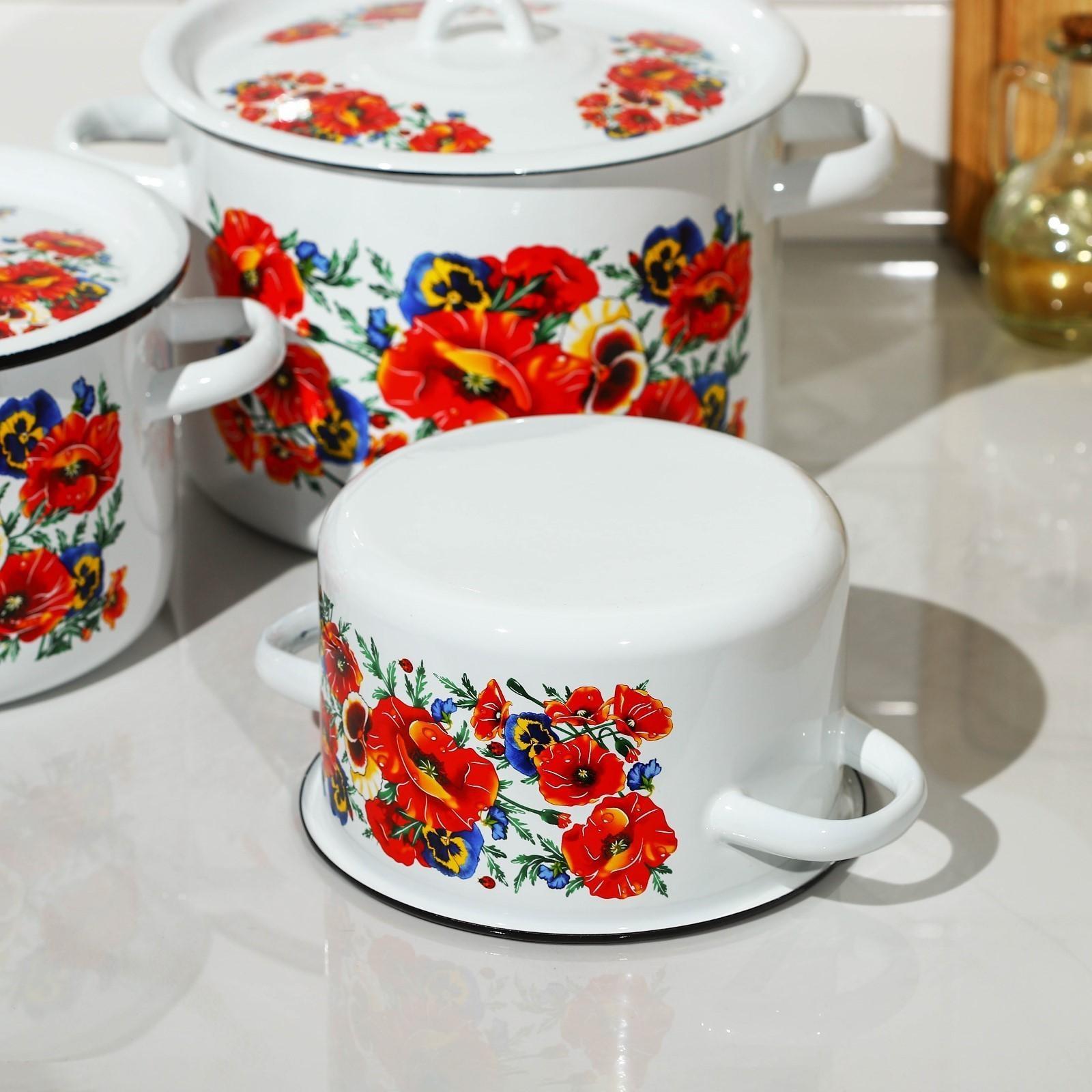 Набор кастрюль «Маки. Мечта», 3 предмета: 1,5 л, 2,9 л, 4,5 л, цвет белый