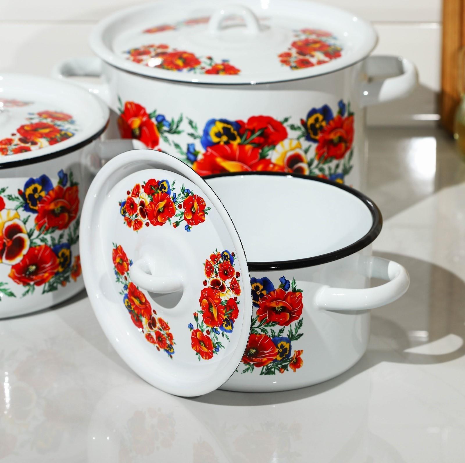 Набор кастрюль «Маки. Мечта», 3 предмета: 1,5 л, 2,9 л, 4,5 л, цвет белый