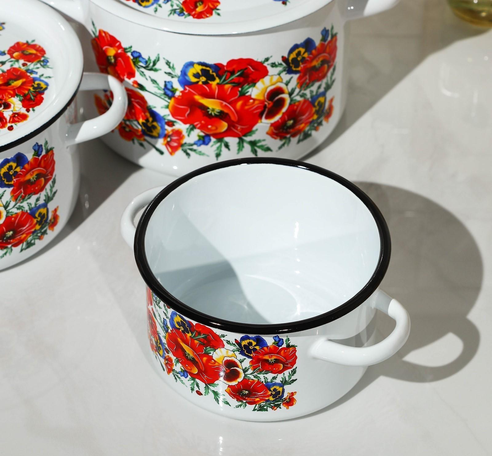 Набор кастрюль «Маки. Мечта», 3 предмета: 1,5 л, 2,9 л, 4,5 л, цвет белый