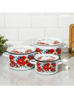 Набор кастрюль «Маки. Мечта», 3 предмета: 1,5 л, 2,9 л, 4,5 л, цвет белый