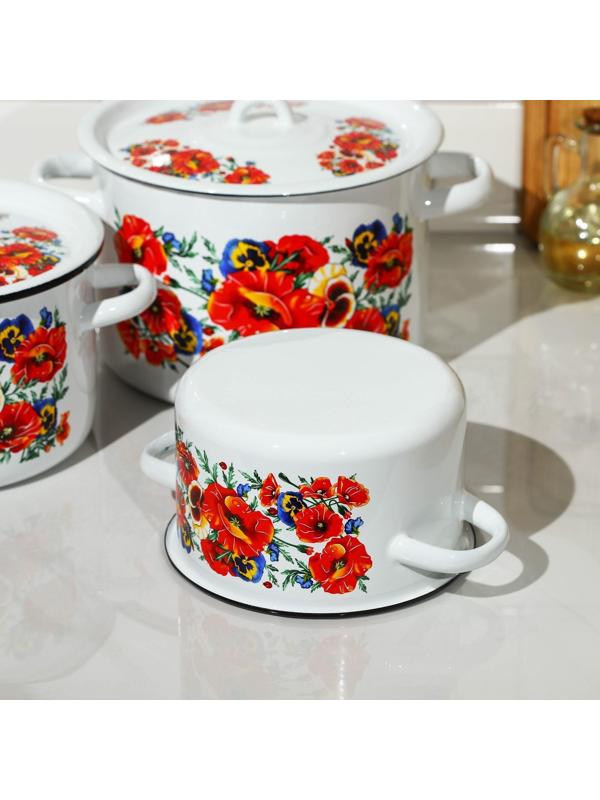 Набор кастрюль «Маки. Мечта», 3 предмета: 1,5 л, 2,9 л, 4,5 л, цвет белый