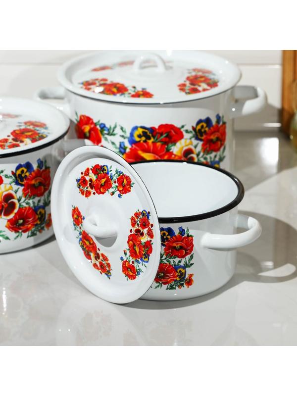 Набор кастрюль «Маки. Мечта», 3 предмета: 1,5 л, 2,9 л, 4,5 л, цвет белый