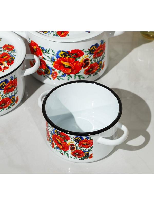 Набор кастрюль «Маки. Мечта», 3 предмета: 1,5 л, 2,9 л, 4,5 л, цвет белый