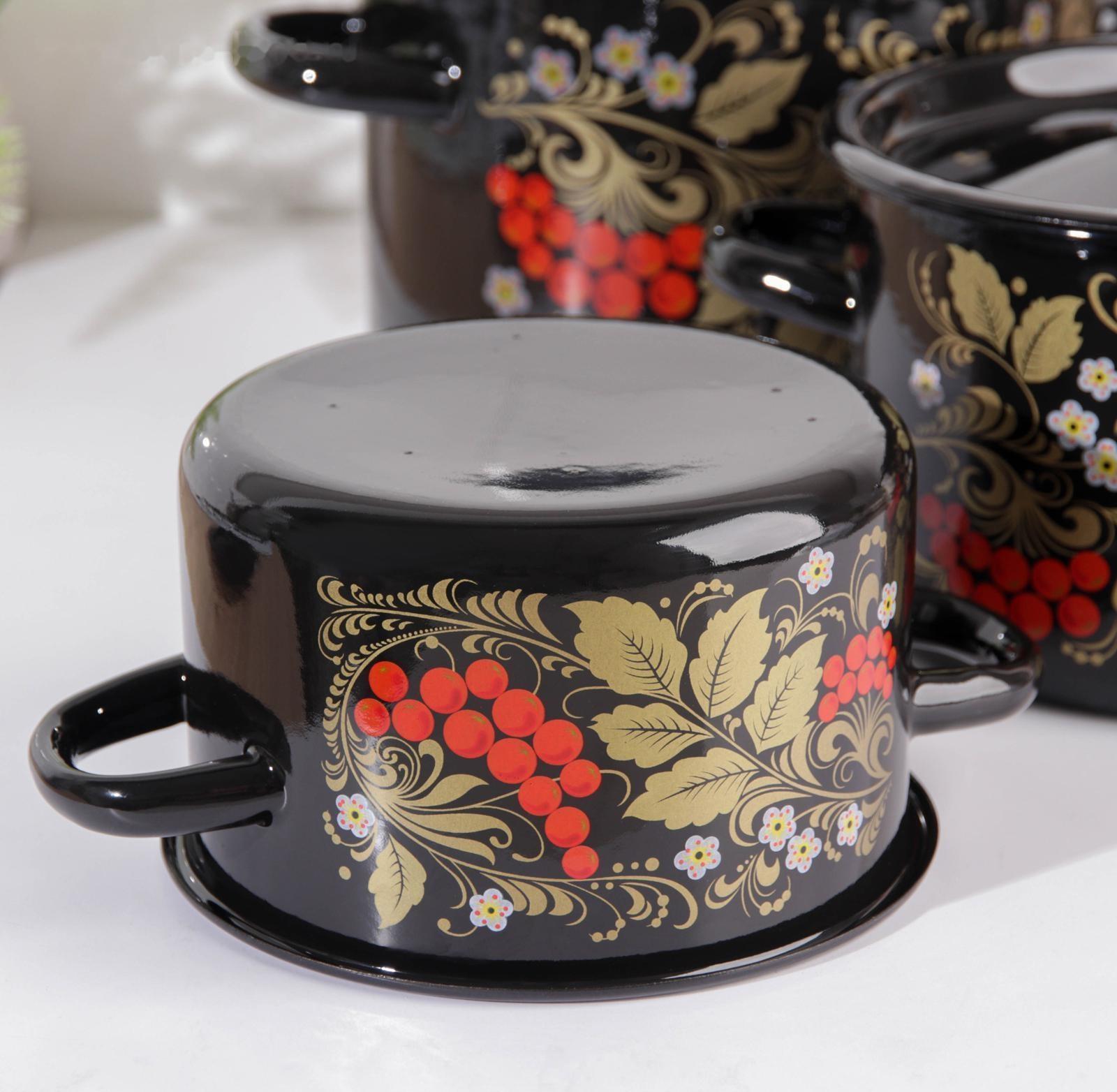 Набор кастрюль «Рябина», 3 предмета: 1,5 л, 2,9 л, 4,5 л, эмалированные крышки, индукция, цвет чёрный