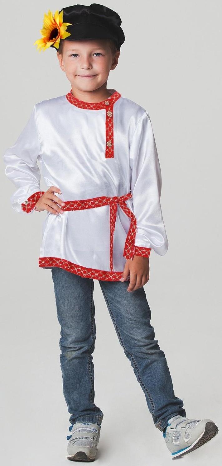 Русский народный костюм для мальчика, рубаха + картуз, р-р 32, рост 122-128 см