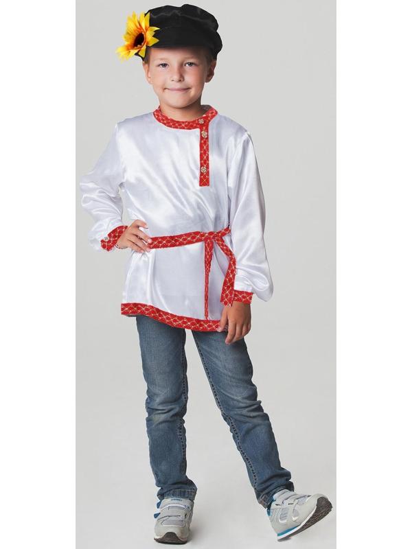 Русский народный костюм для мальчика, рубаха + картуз, р-р 32, рост 122-128 см
