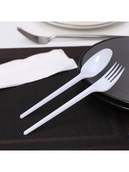 Набор одноразовых приборов «Мини», 3 предмета: вилка, столовая ложка, салфетка, цвет белый