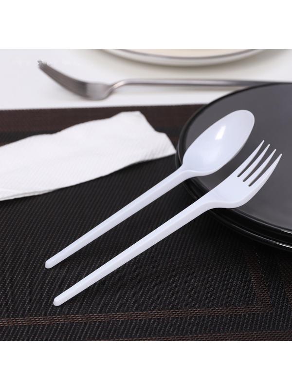 Набор одноразовых приборов «Мини», 3 предмета: вилка, столовая ложка, салфетка, цвет белый