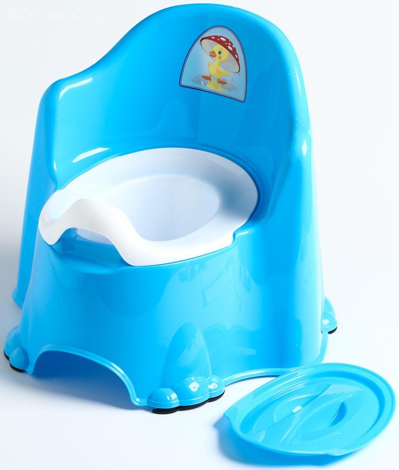 Горшок детский антискользящий «Комфорт» с крышкой, съёмная чаша, цвет голубой