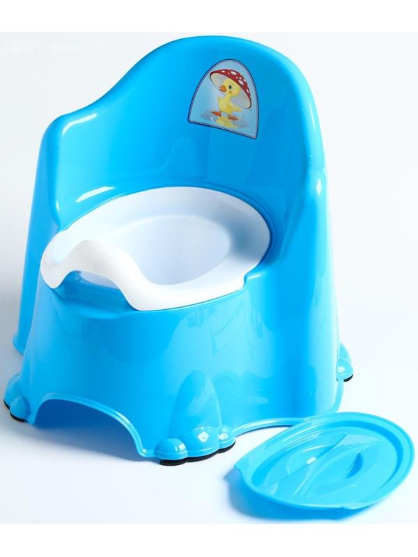 Горшок детский антискользящий «Комфорт» с крышкой, съёмная чаша, цвет голубой