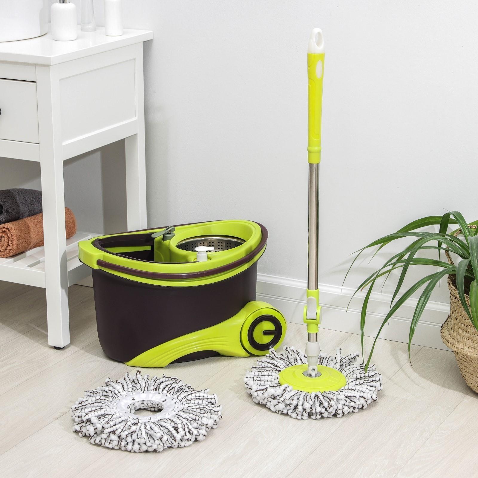 Набор для уборки: ведро на колёсиках с металлической центрифугой 18 л, швабра, запасная насадка из микрофибры, 2 дозатора, цвет МИКС