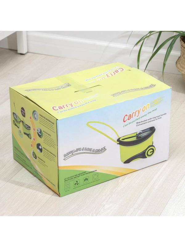 Набор для уборки: ведро на колёсиках с металлической центрифугой 18 л, швабра, запасная насадка из микрофибры, 2 дозатора, цвет МИКС