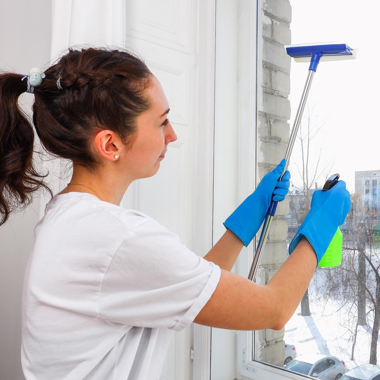 Окномойка с телескопической стальной ручкой и сгоном Доляна, 20×8×46(76) см, поролон