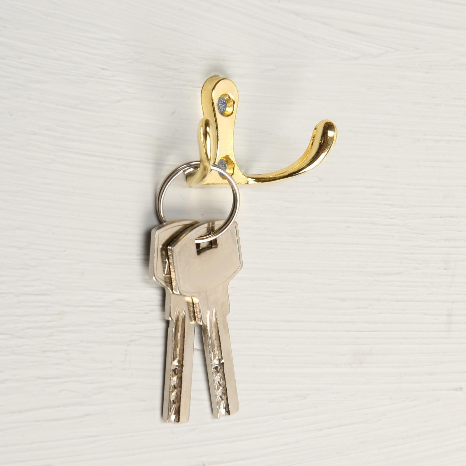 Крючок мебельный KM206GP, двухрожковый, цвет золото