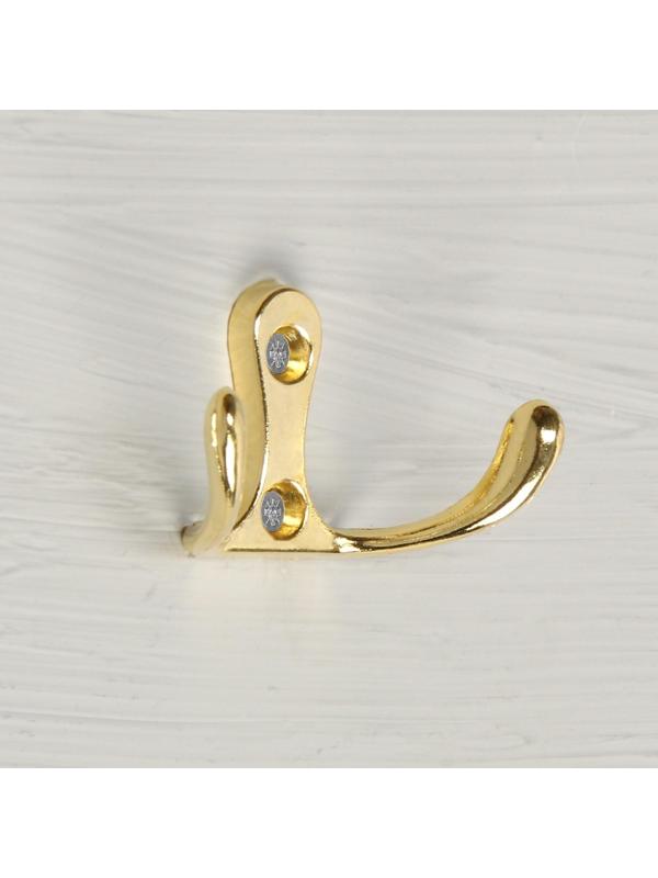 Крючок мебельный KM206GP, двухрожковый, цвет золото