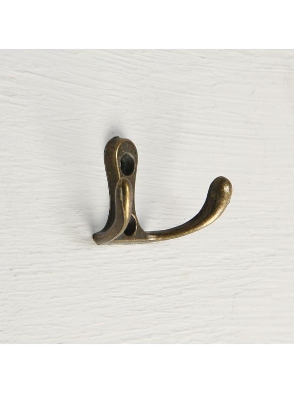 Крючок мебельный KM206AB, двухрожковый, цвет бронза